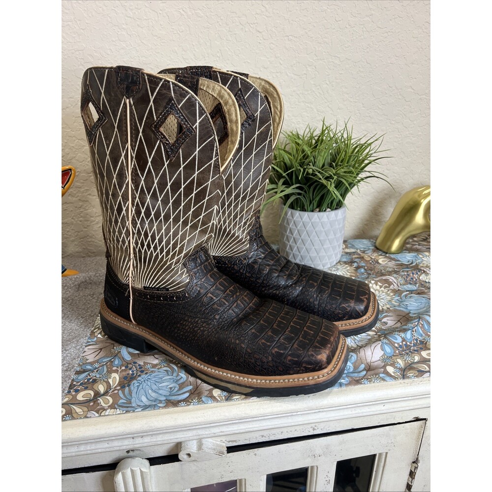 Justin Croc Print Comp Toe Work Boot Brown Mens Sz 13D Style WK4833